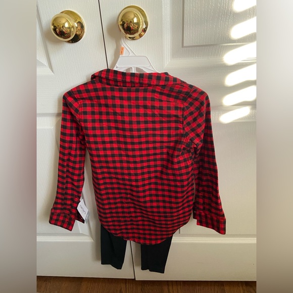 Carter’s Girls Red Plaid Button Front Shirt with Black Leggings. NWT, Size 6/6X - Picture 3 of 4